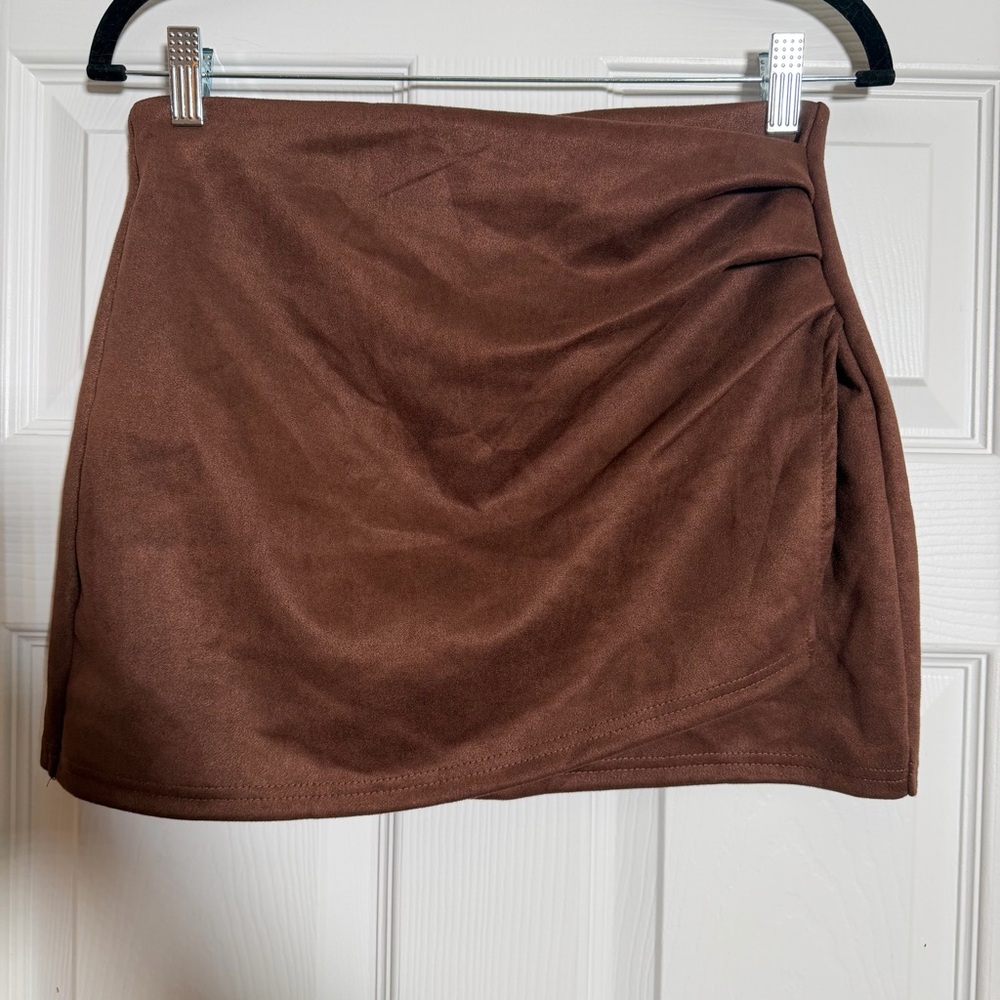 Elegant Brown Women's Faux Suede Skirt